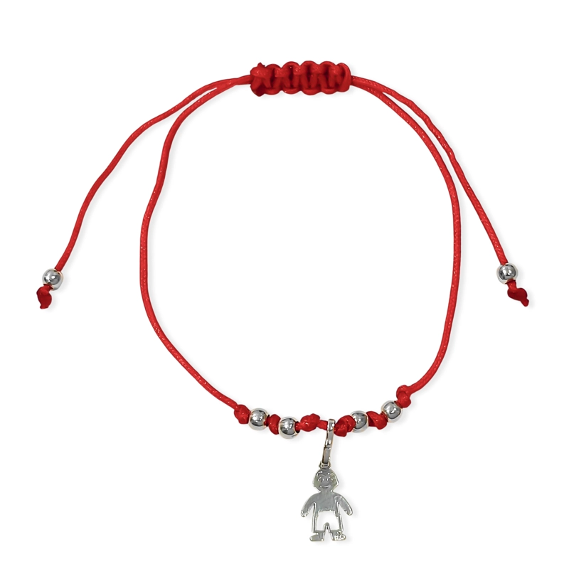 PULSERA NIÑO CALADA MINI PLATA FINA 925 CORDÓN EN COLOR ROJO - 1