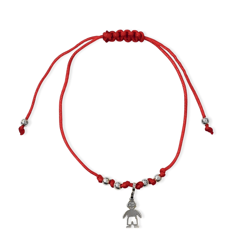 PULSERA NIÑO CALADA MINI PLATA FINA 925 CORDÓN EN COLOR ROJO - 2