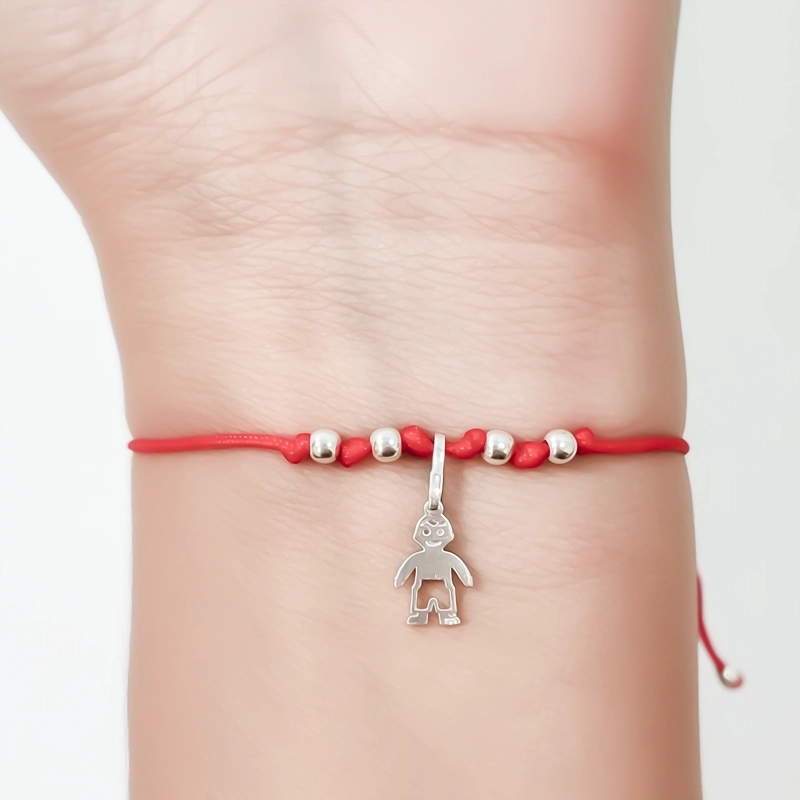 PULSERA NIÑO CALADA MINI PLATA FINA 925 CORDÓN EN COLOR ROJO - 3