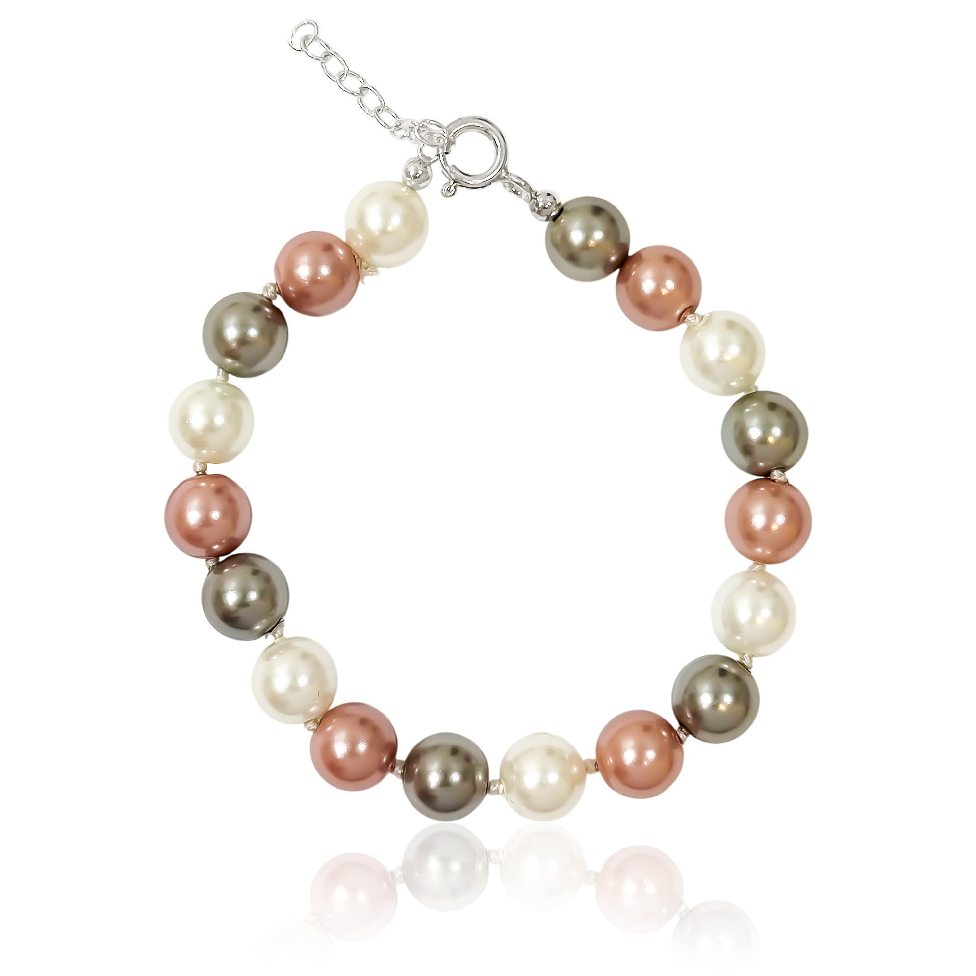 PULSERA PERLA SHELLPEARL GRIS BLANCO ROSADO 8MM PLATA FINA 925 - 2