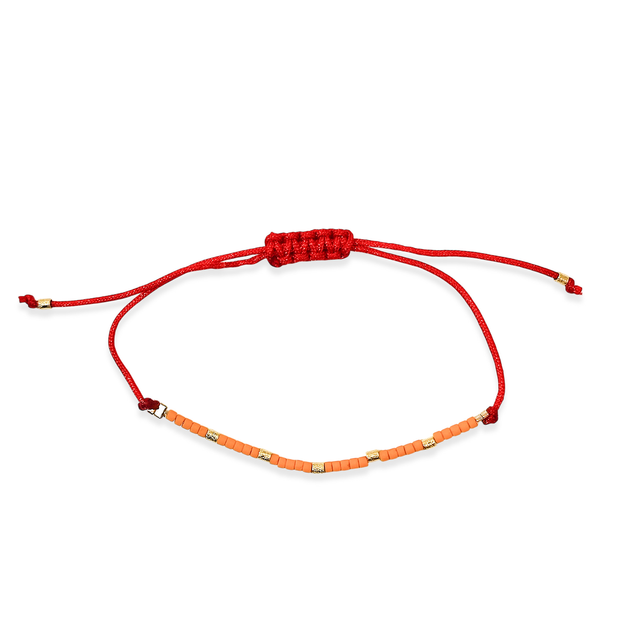 PULSERA RESINA AMARILLA MOSTACILLA ENCHAPADO ORO 18K CORDON ROJO - 1