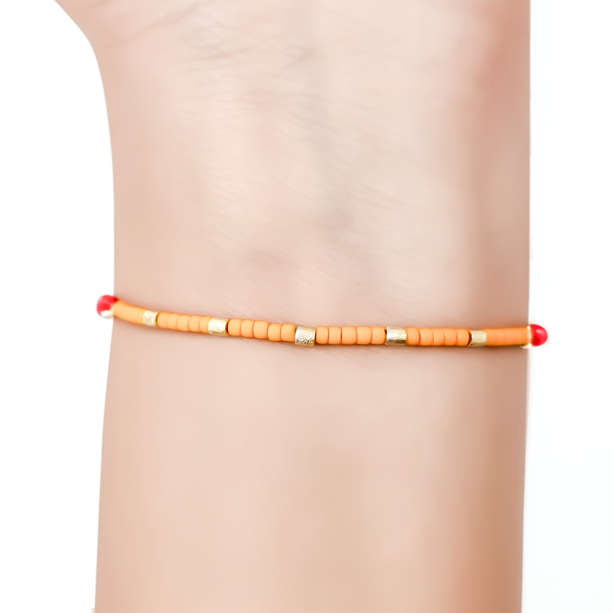 PULSERA RESINA AMARILLA MOSTACILLA ENCHAPADO ORO 18K CORDON ROJO - 2