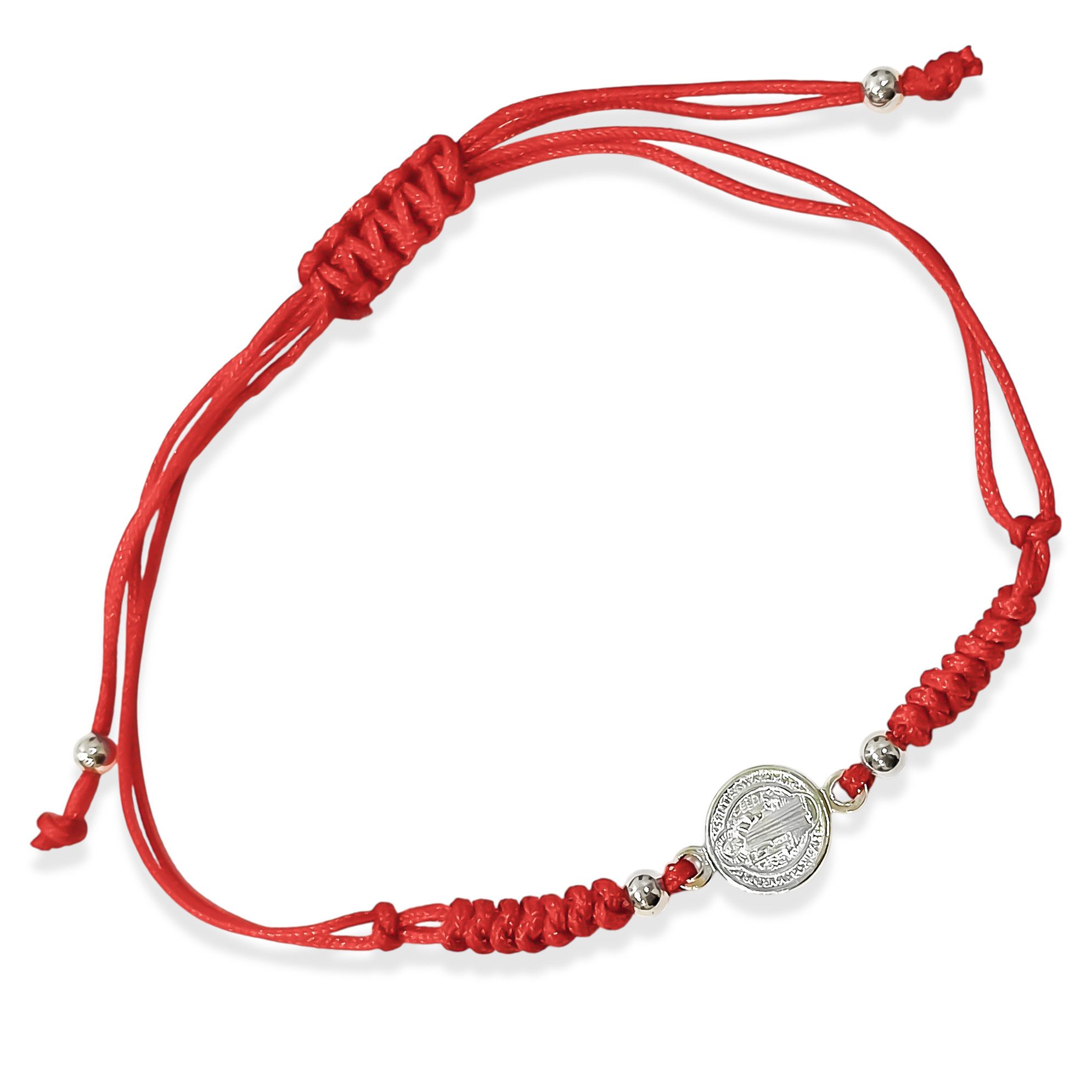 PULSERA MEDALLA SAN BENITO PLATA FINA 925 CORDON ROJO TEJIDO - 3