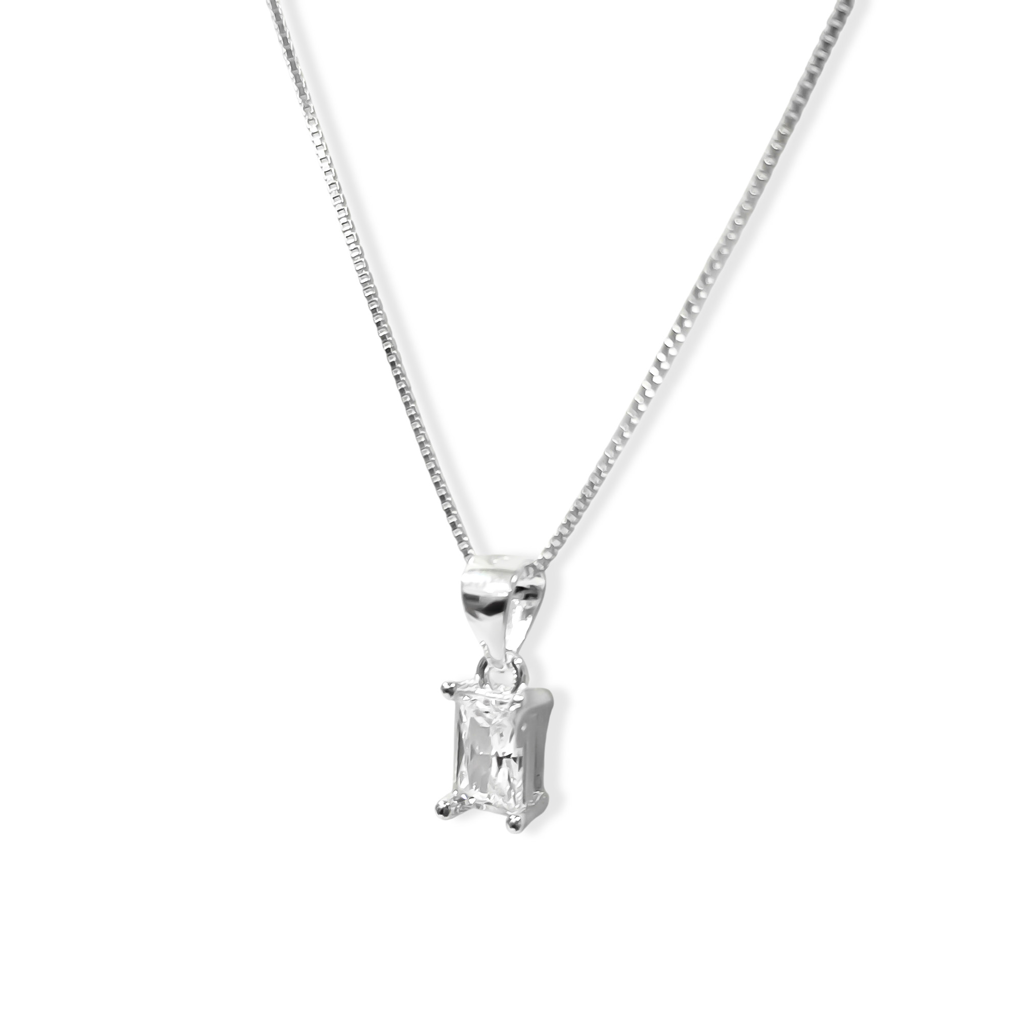 COLLAR PUNTO DE LUZ CIRCON RECTANGULO PLATA FINA 925 - 1