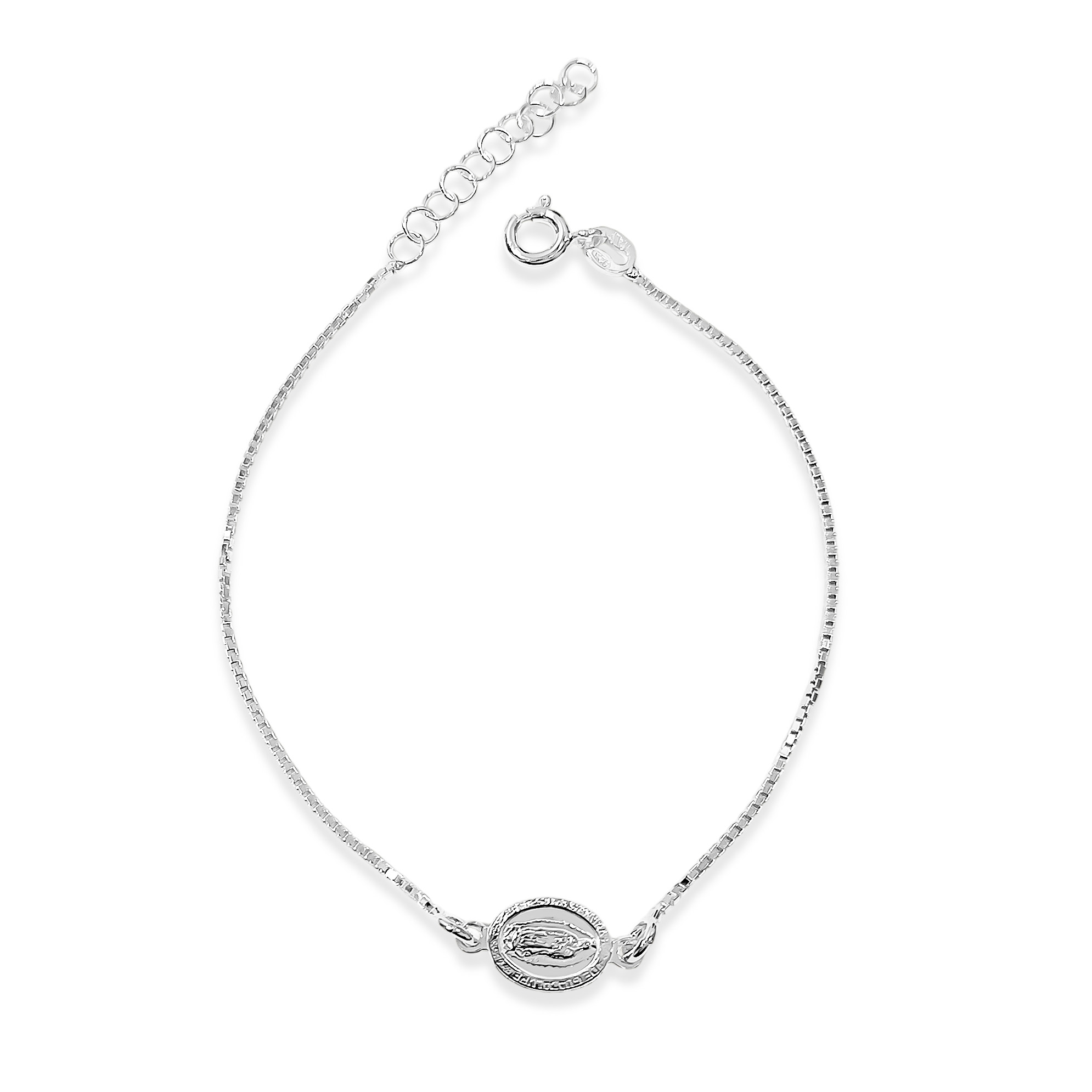 PULSERA MEDALLA VIRGEN DE GUADALUPE BORDE PLATA FINA 925 - 1