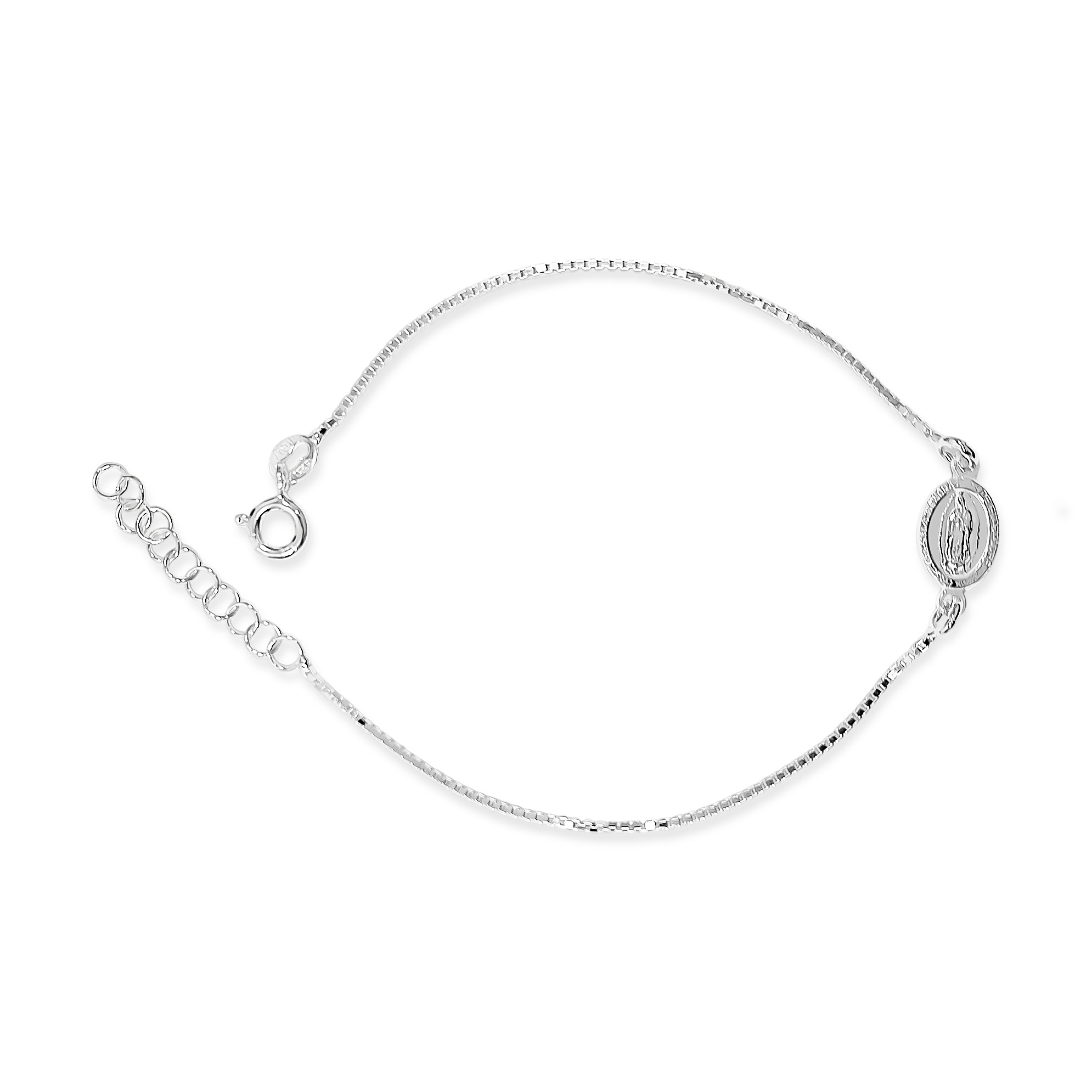 PULSERA MEDALLA VIRGEN DE GUADALUPE BORDE PLATA FINA 925 - 2
