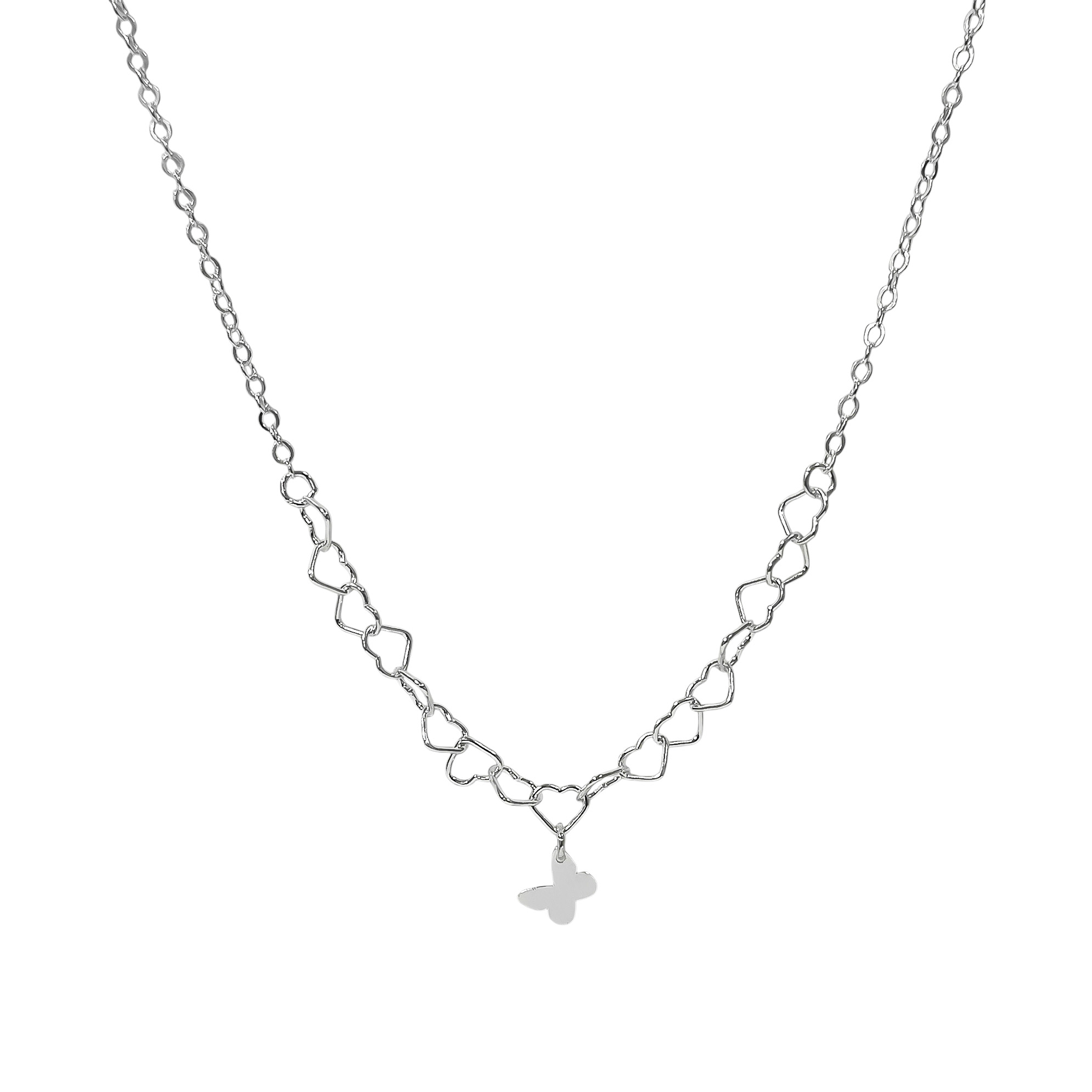 COLLAR CORAZONES MARIPOSA PLATA FINA 925 - 1