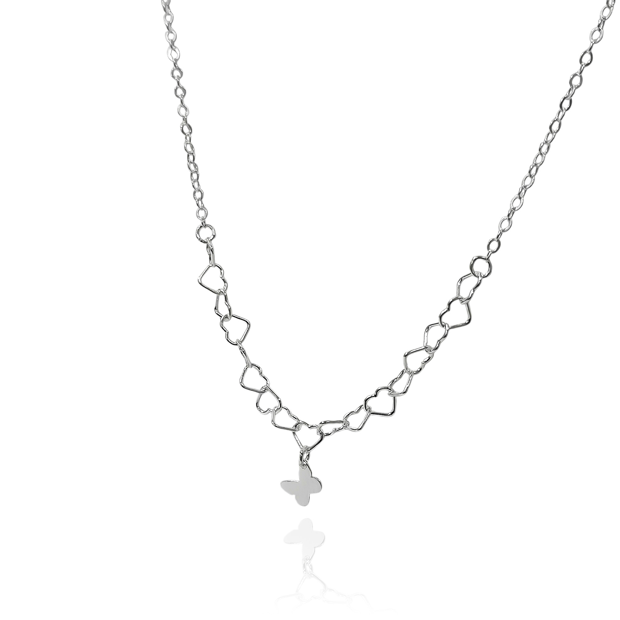 COLLAR CORAZONES MARIPOSA PLATA FINA 925 - 2
