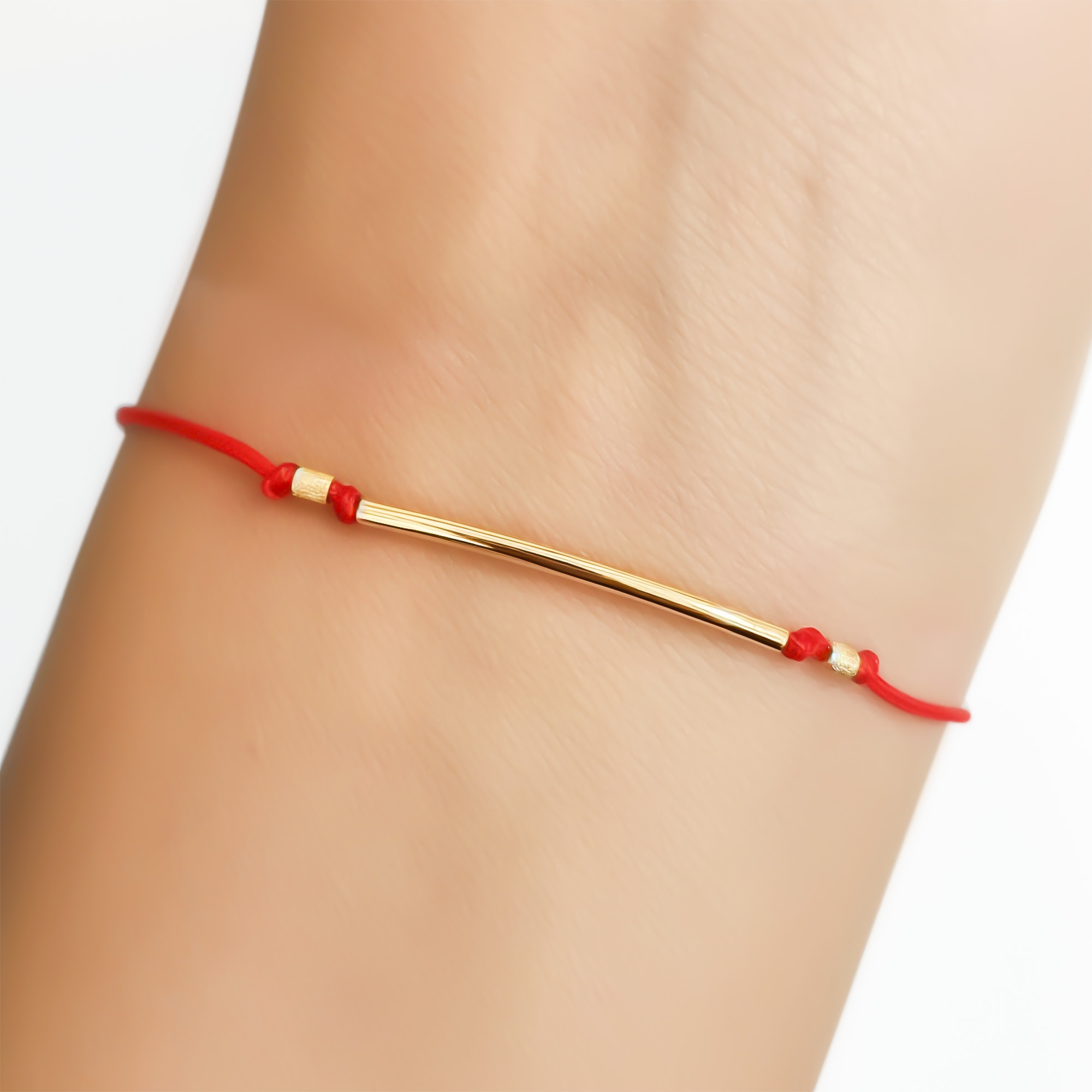 PULSERA TUBO MOSTACILLA ENCHAPADO ORO 18K CORDON ROJO - 2