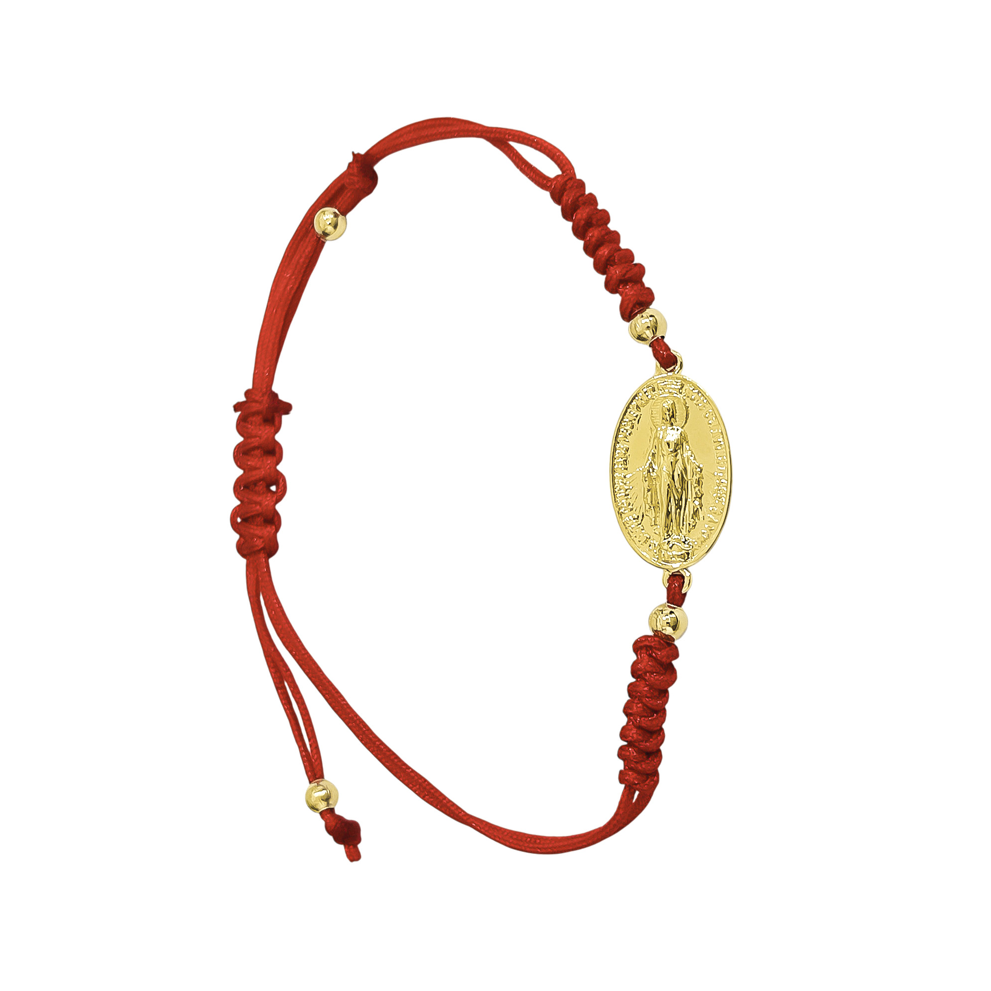 PULSERA VIRGEN DE LOS RAYOS OVALADA ENCHAPADA EN ORO 18K CORDON ROJO - 1