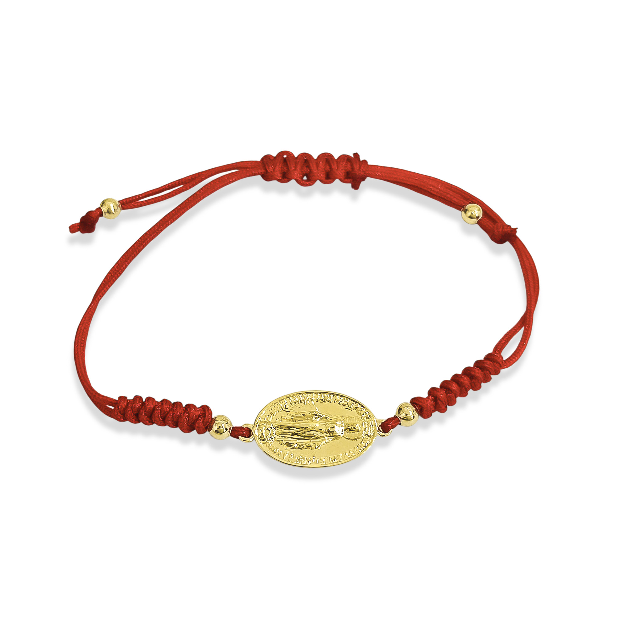 PULSERA VIRGEN DE LOS RAYOS OVALADA ENCHAPADA EN ORO 18K CORDON ROJO - 3