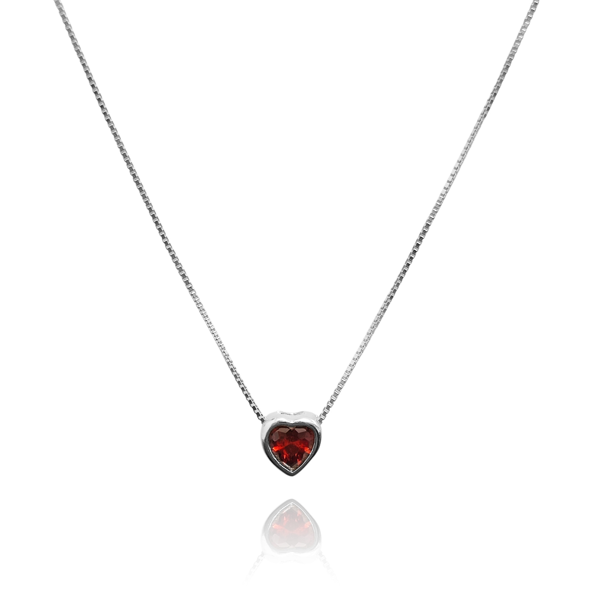 COLLAR PUNTO DE LUZ CORAZON ROJO PLATA FINA 925 - 1
