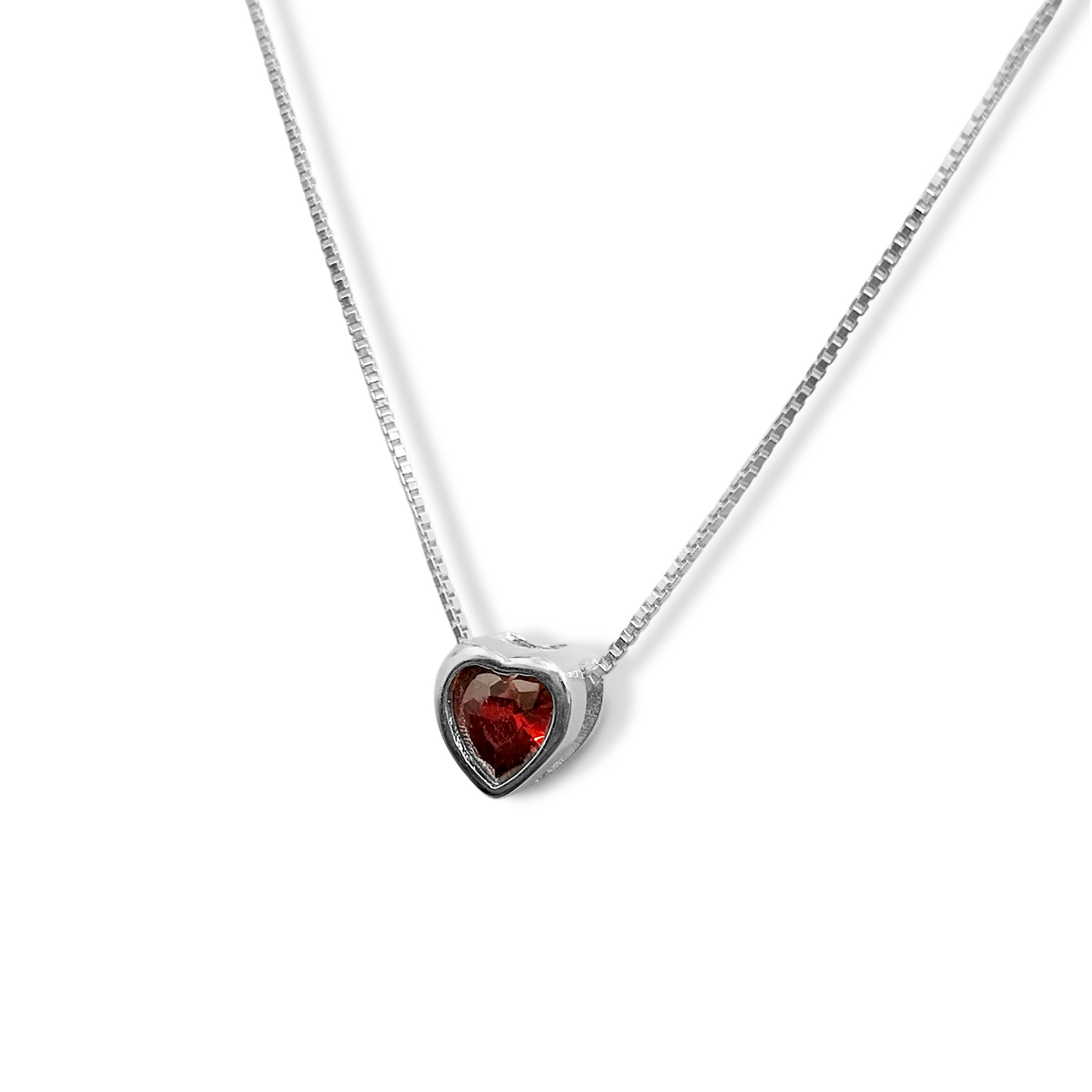 COLLAR PUNTO DE LUZ CORAZON ROJO PLATA FINA 925 - 3