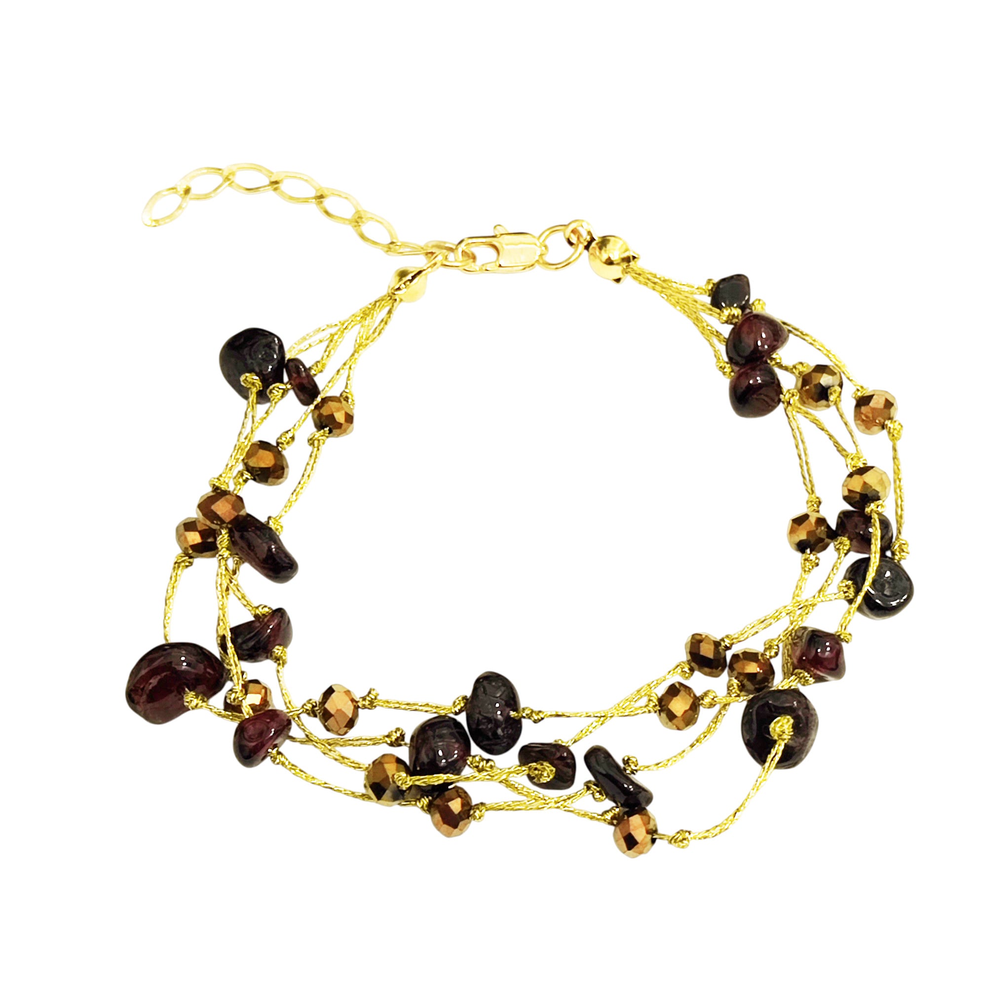 PULSERA GRANATE 4 HILOS SEDA DORADO ENCHAPADO ORO 18K - 1