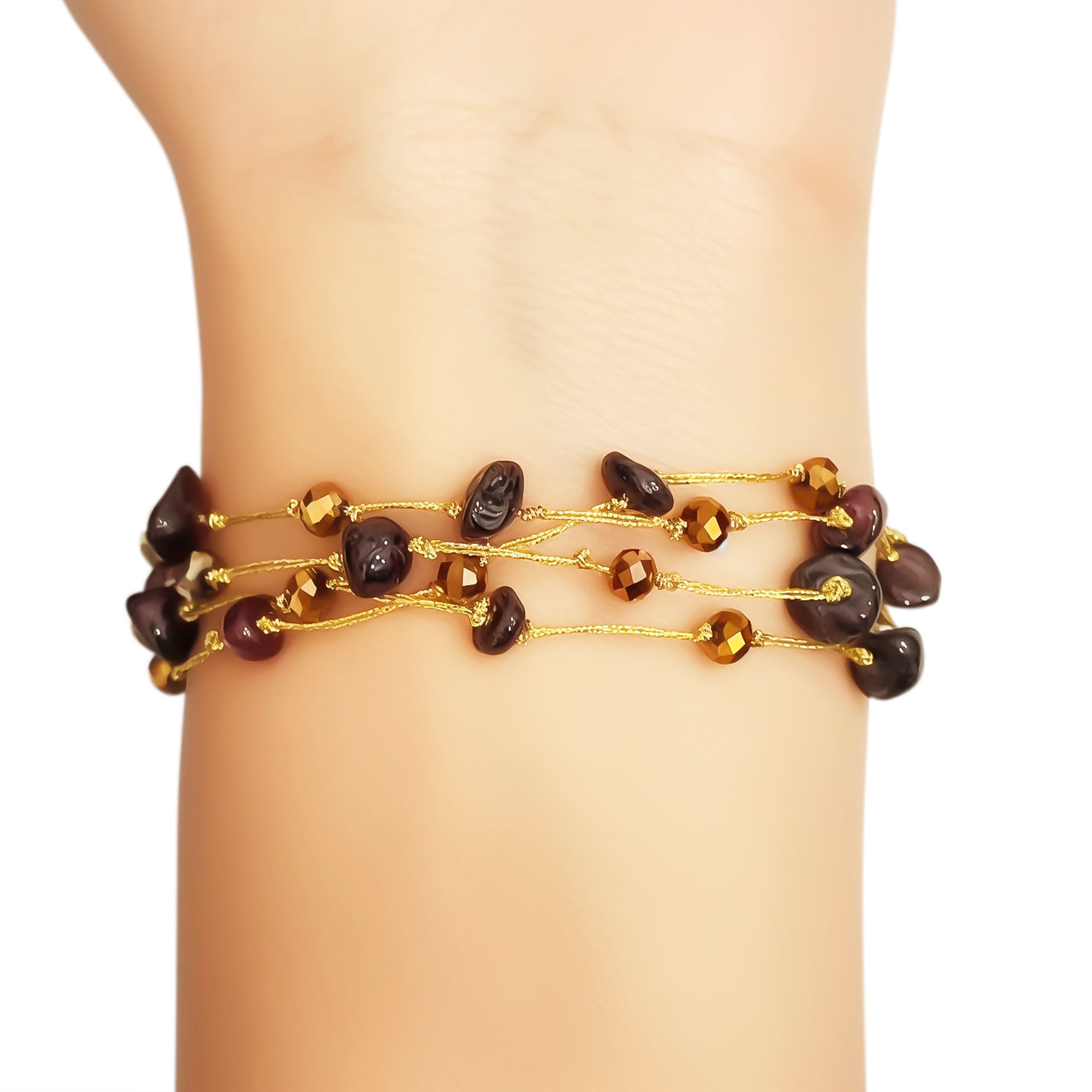 PULSERA GRANATE 4 HILOS SEDA DORADO ENCHAPADO ORO 18K - 2