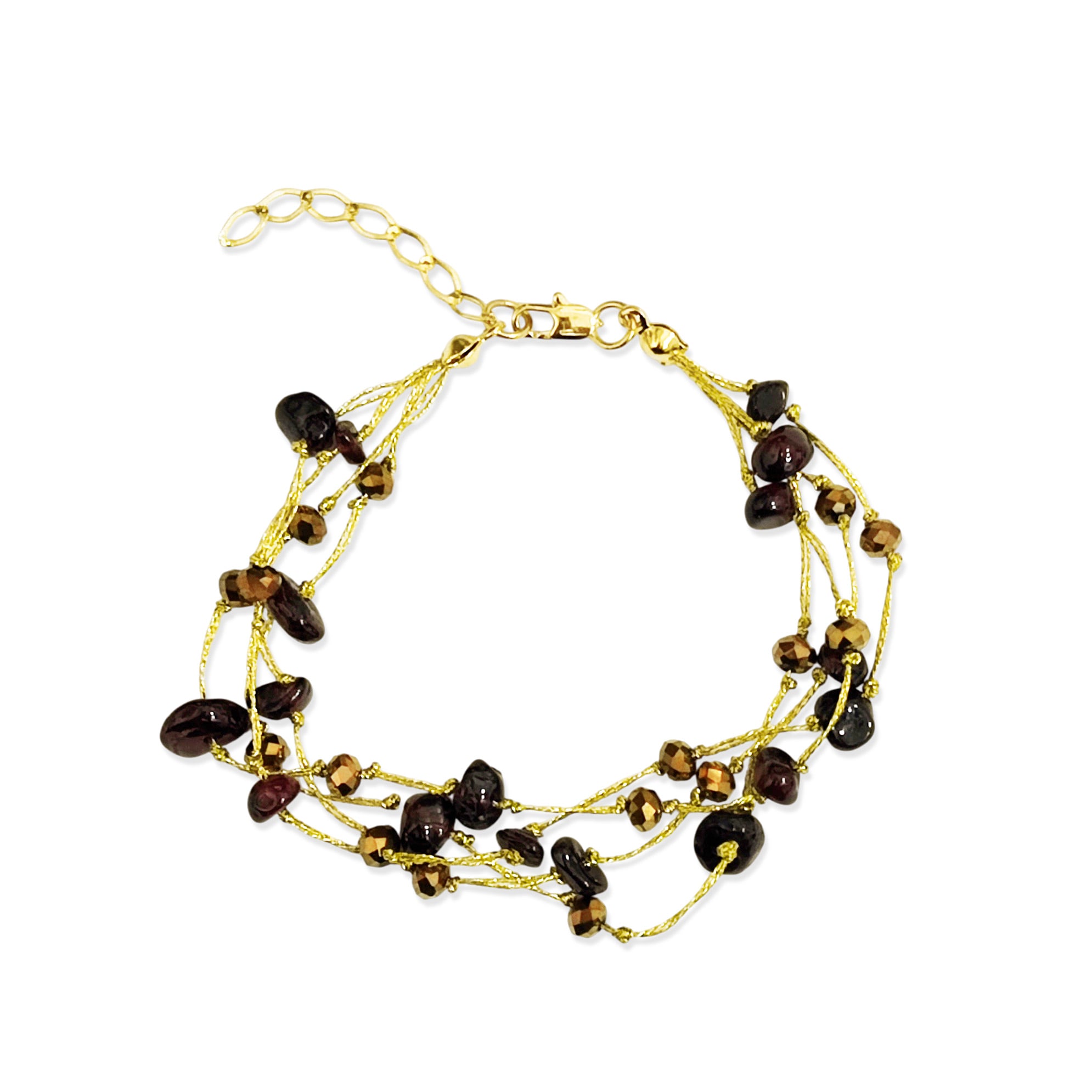 PULSERA GRANATE 4 HILOS SEDA DORADO ENCHAPADO ORO 18K - 3