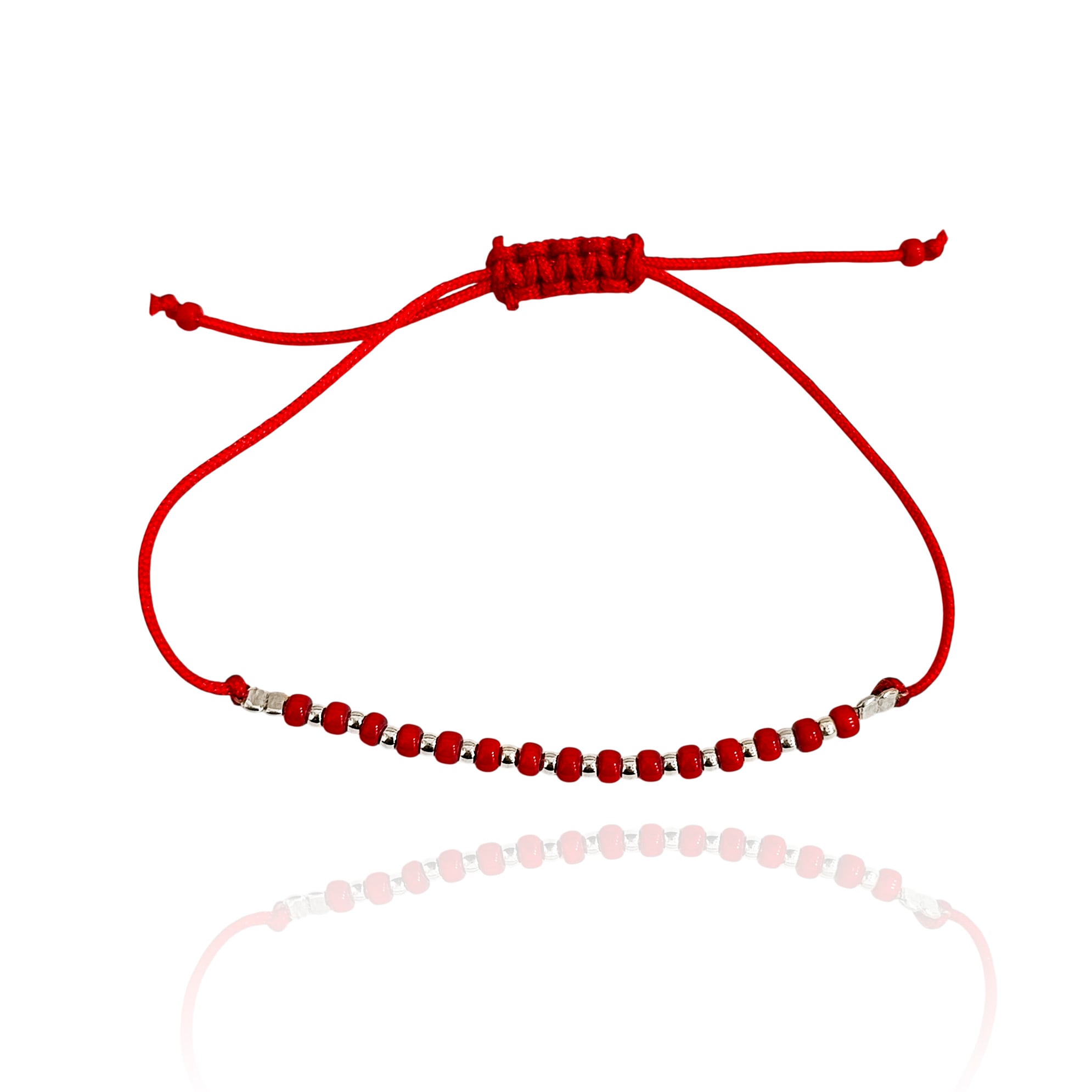PULSERA MIYUKI ROCAILLES ROJA BOLA PLATA FINA 925 CORDON ROJO - 1