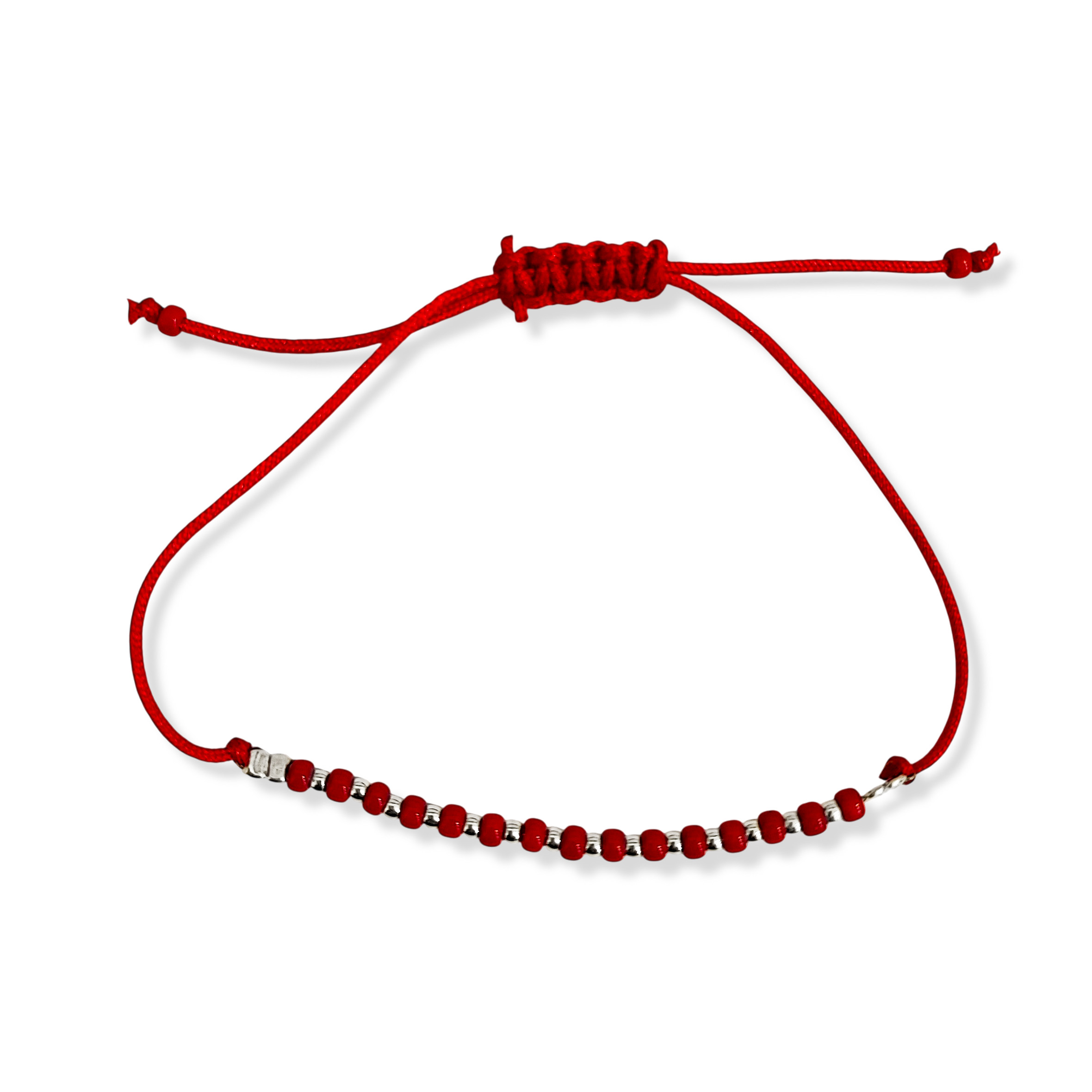 PULSERA MIYUKI ROCAILLES ROJA BOLA PLATA FINA 925 CORDON ROJO - 3