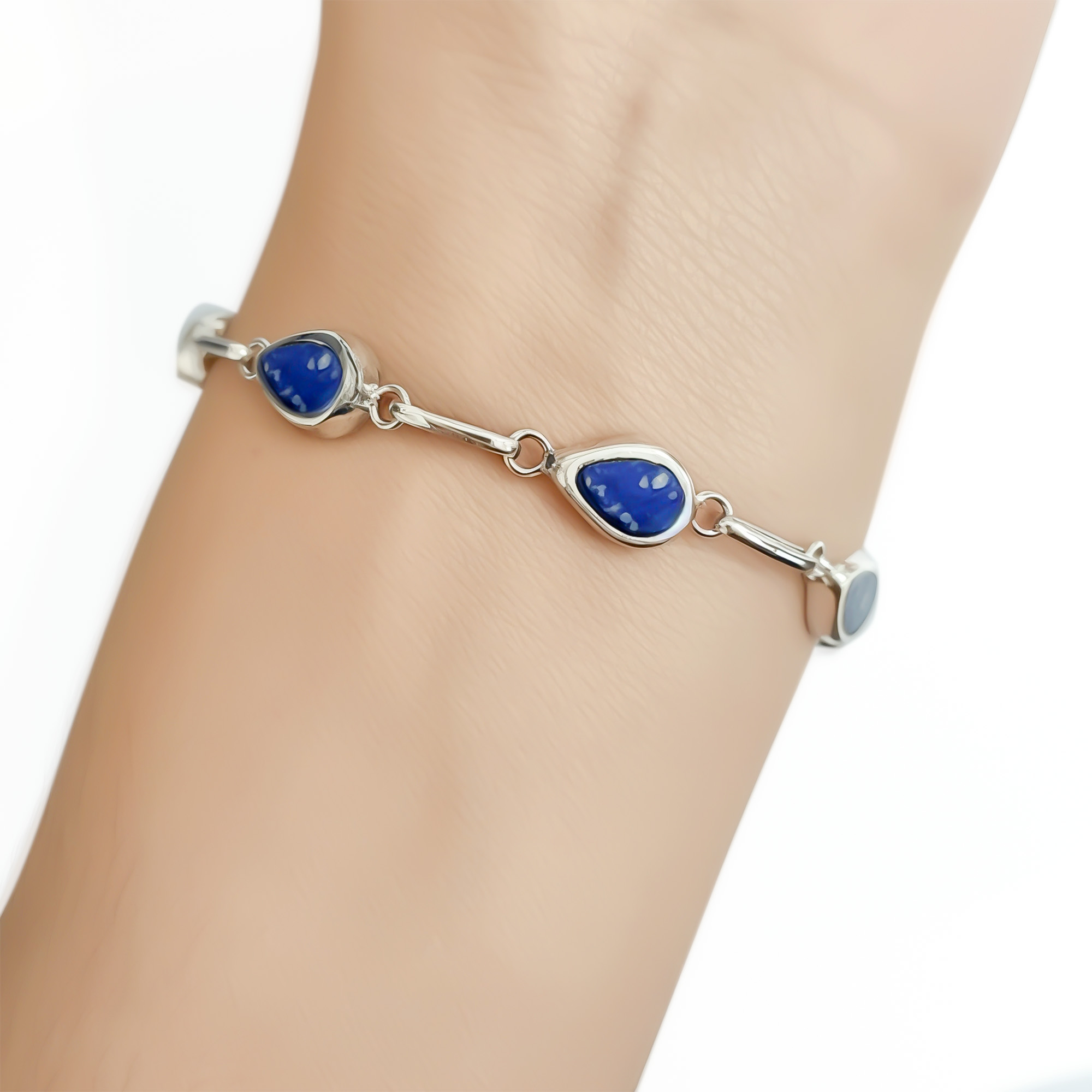 PULSERA GOTA BISEL LAPISLAZULI PLATA FINA 950 - 2