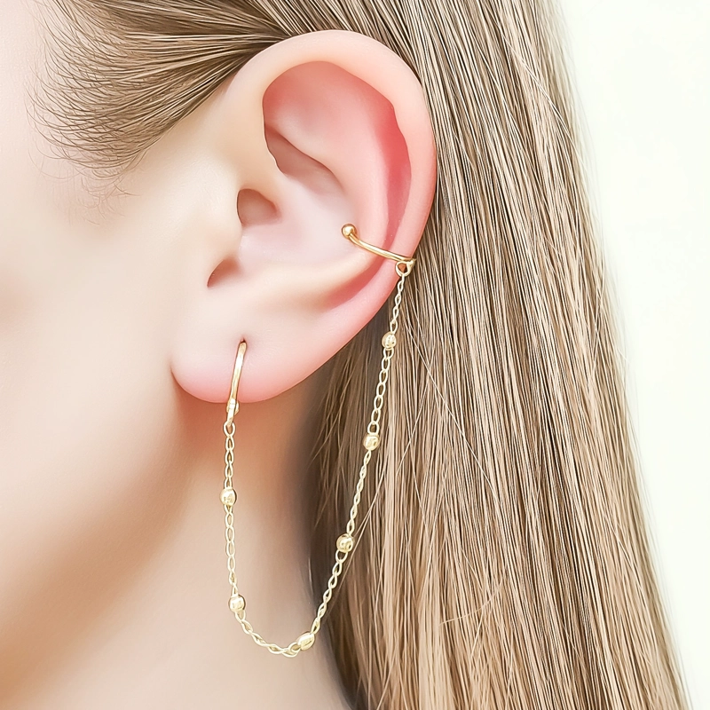 ARO TREPADOR ESLABON BOLITA ENCHAPADO ORO 18K - 2