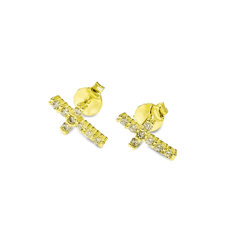 AROS CRUZ MINI MICRO CIRCON ENCHAPADO ORO 18K - 3