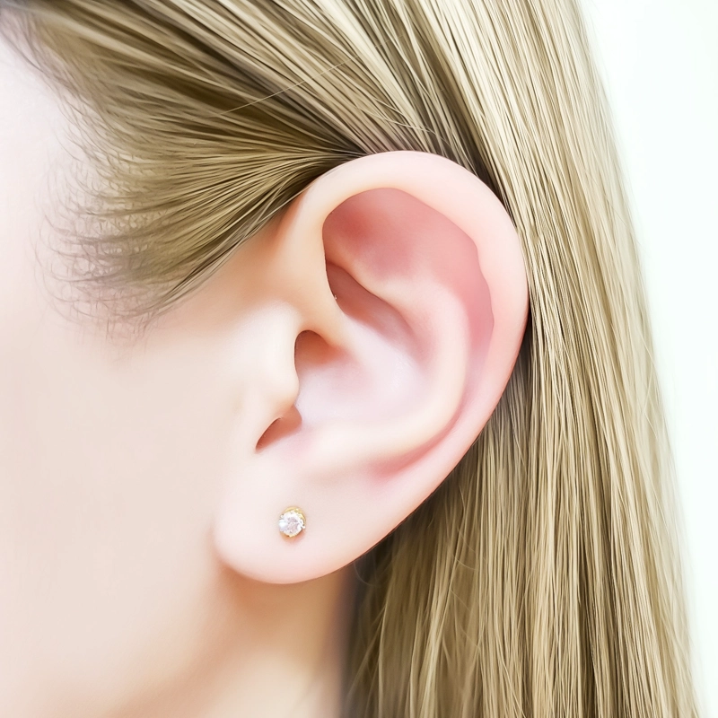 AROS BEBE  SOLITARIO CIRCON ROSADO 4MM ENCHAPADO ORO 18K - 2