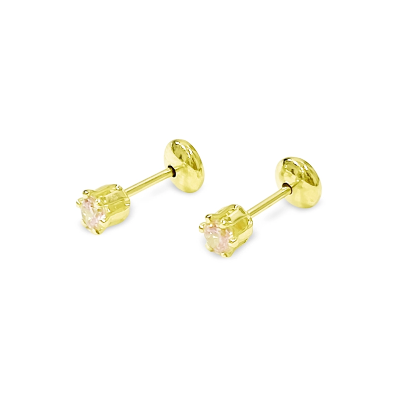 AROS BEBE  SOLITARIO CIRCON ROSADO 4MM ENCHAPADO ORO 18K - 3