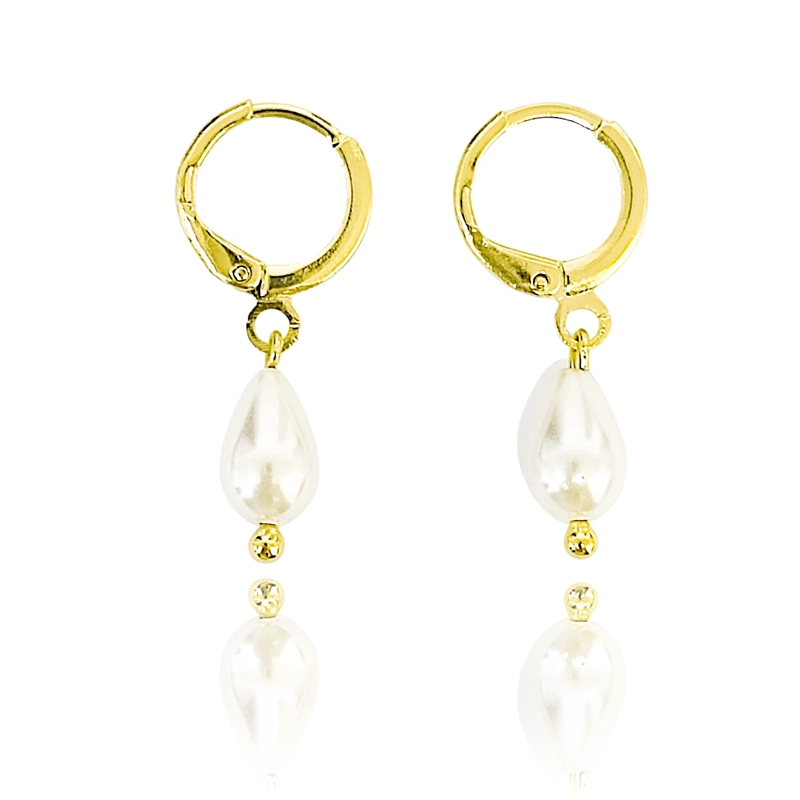 AROS ARGOLLA GOTA PERLA SHELLPEARL COLGANTE ENCHAPADO ORO 18K - 1