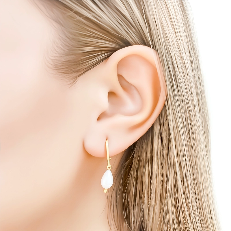 AROS ARGOLLA GOTA PERLA SHELLPEARL COLGANTE ENCHAPADO ORO 18K - 2