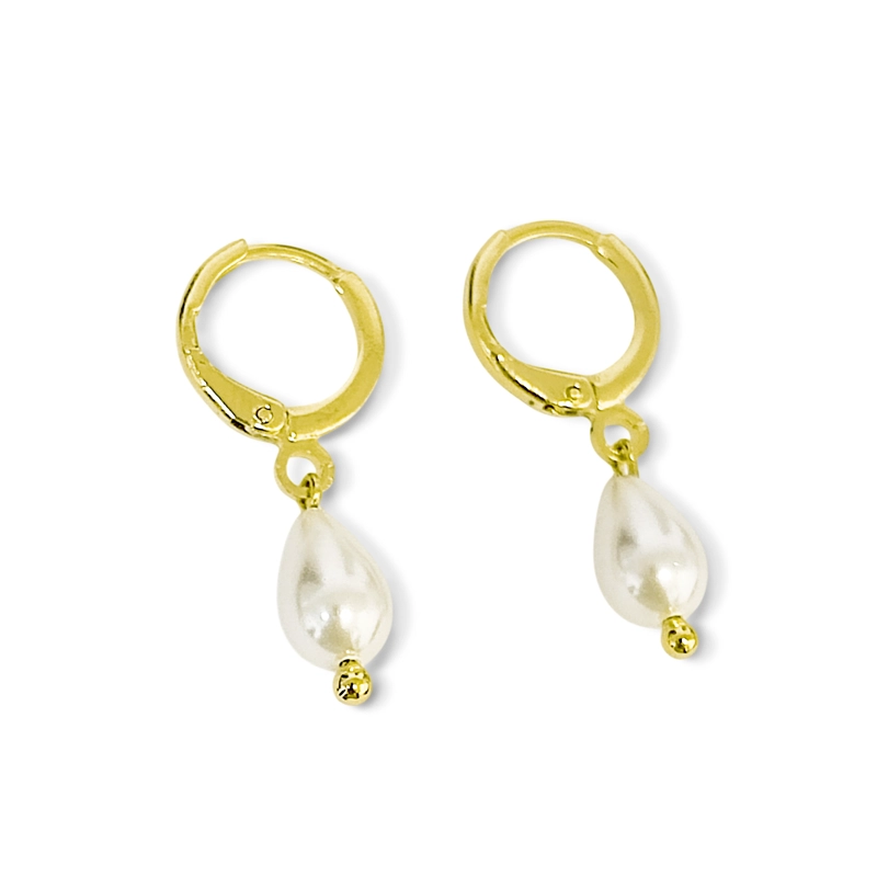 AROS ARGOLLA GOTA PERLA SHELLPEARL COLGANTE ENCHAPADO ORO 18K - 3
