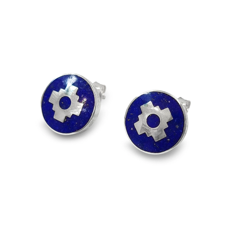 AROS LAPISLAZULI CRUZ ANDINA PLATA FINA 950 - 1
