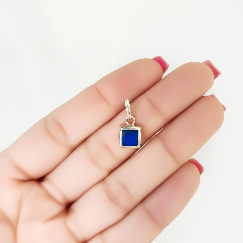 SET LAPISLAZULI AROS COLGANTE CUADRADO GANCHO PLATA FINA 950 - 2
