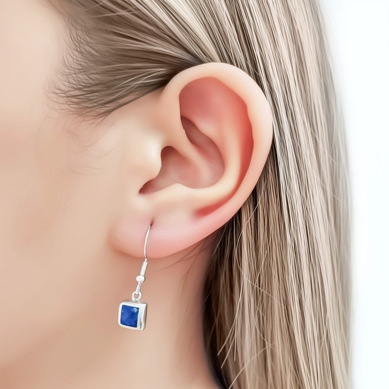 SET LAPISLAZULI AROS COLGANTE CUADRADO GANCHO PLATA FINA 950 - 4