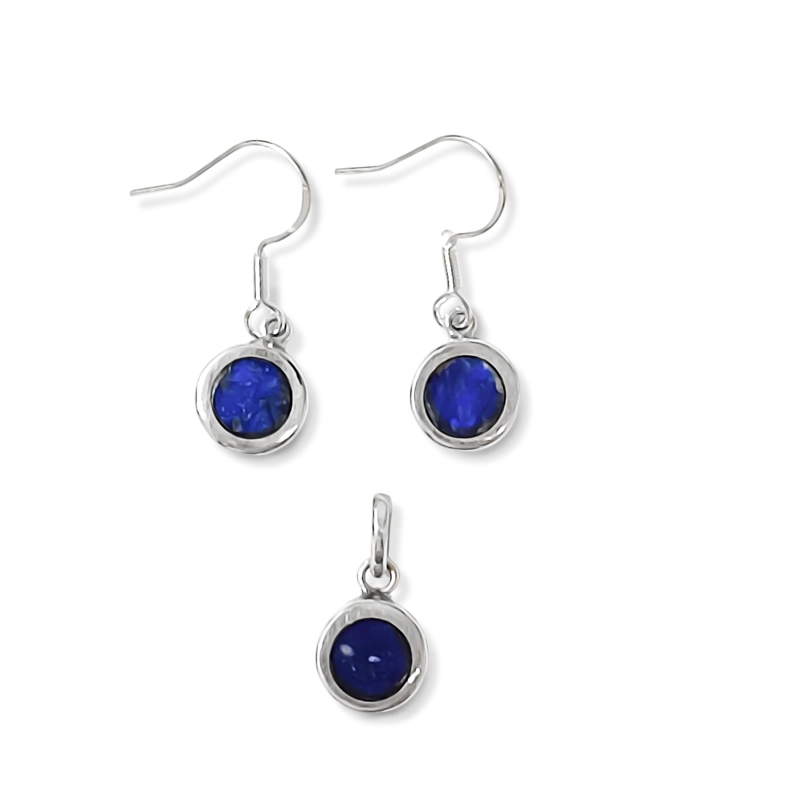 SET LAPISLAZULI AROS COLGANTE REDONDO GANCHO PLATA FINA 950 - 1
