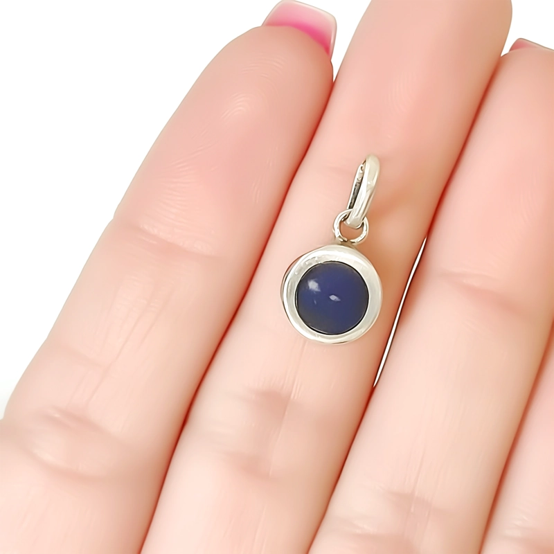 SET LAPISLAZULI AROS COLGANTE REDONDO GANCHO PLATA FINA 950 - 4