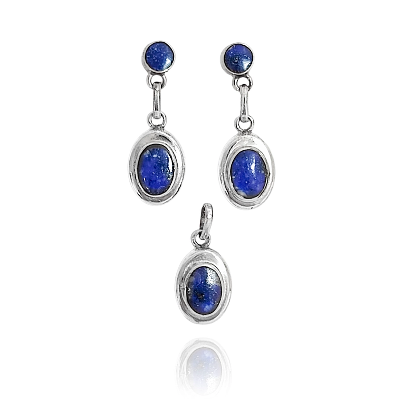 SET LAPISLAZULI AROS COLGANTE DOBLE BISEL OVALADO PLATA FINA 950 - 3