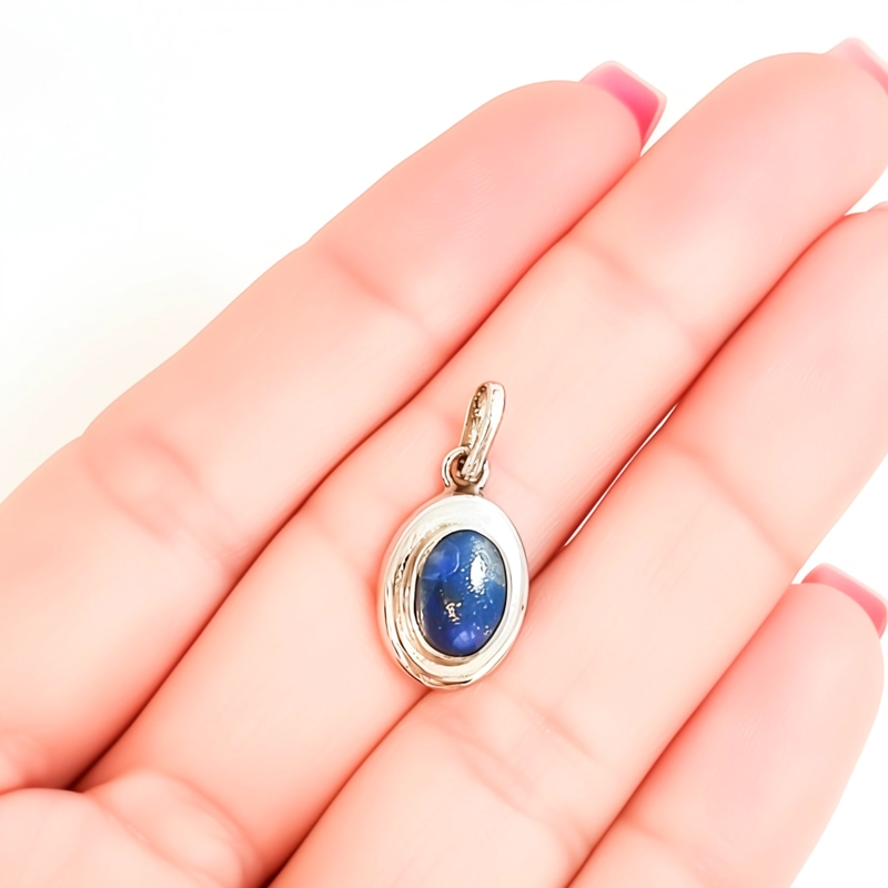 SET LAPISLAZULI AROS COLGANTE DOBLE BISEL OVALADO PLATA FINA 950 - 4
