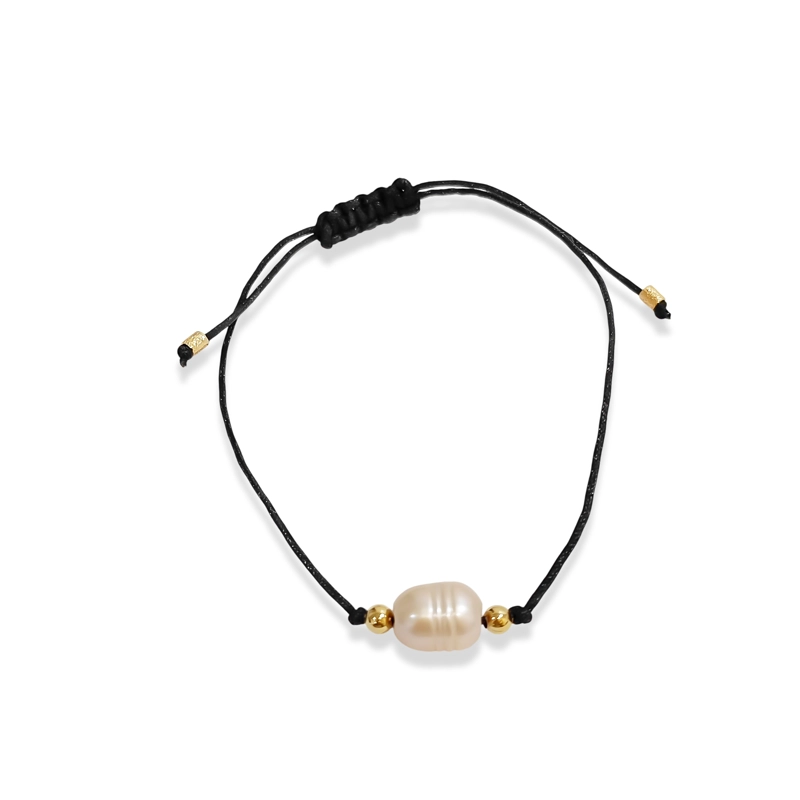 PULSERA PERLA DE RIO CORDON NEGRO BOLITA ENCHAPADO ORO 18K - 3