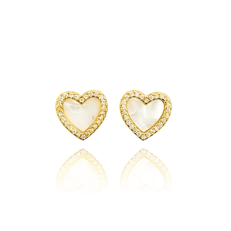AROS CORAZON NACAR BORDE CIRCON ENCHAPADO ORO 18K - 1