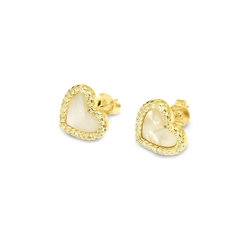 AROS CORAZON NACAR BORDE CIRCON ENCHAPADO ORO 18K - 2