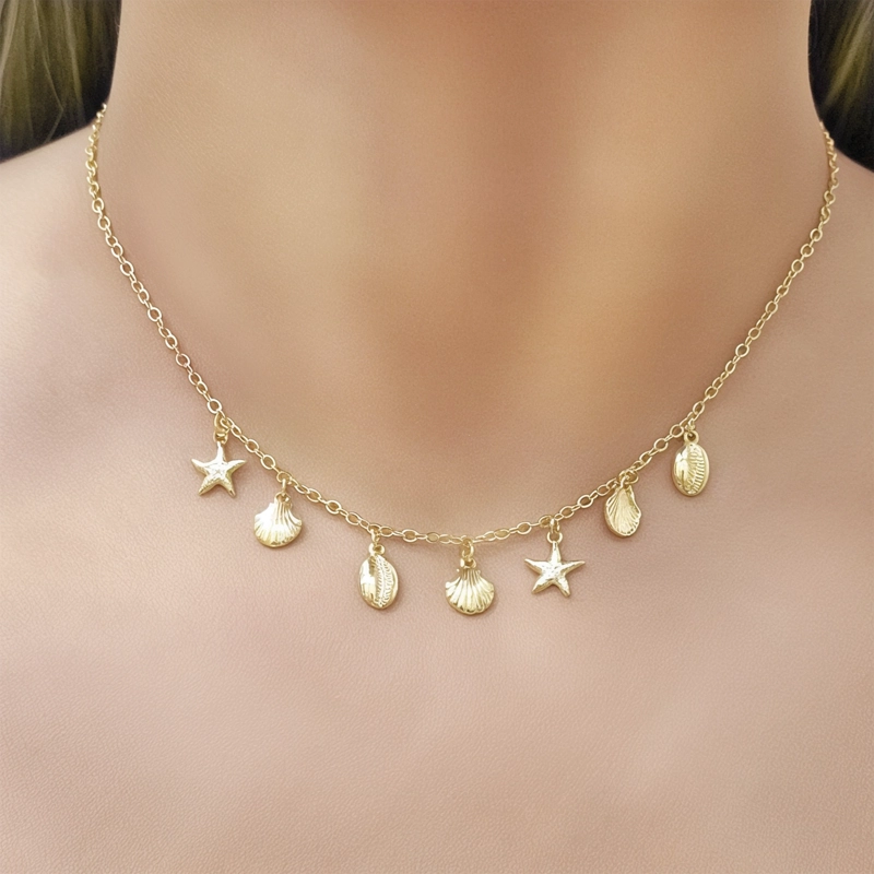 COLLAR CHOKER CHICHES MARINOS ENCHAPADOS ORO 18K - 2