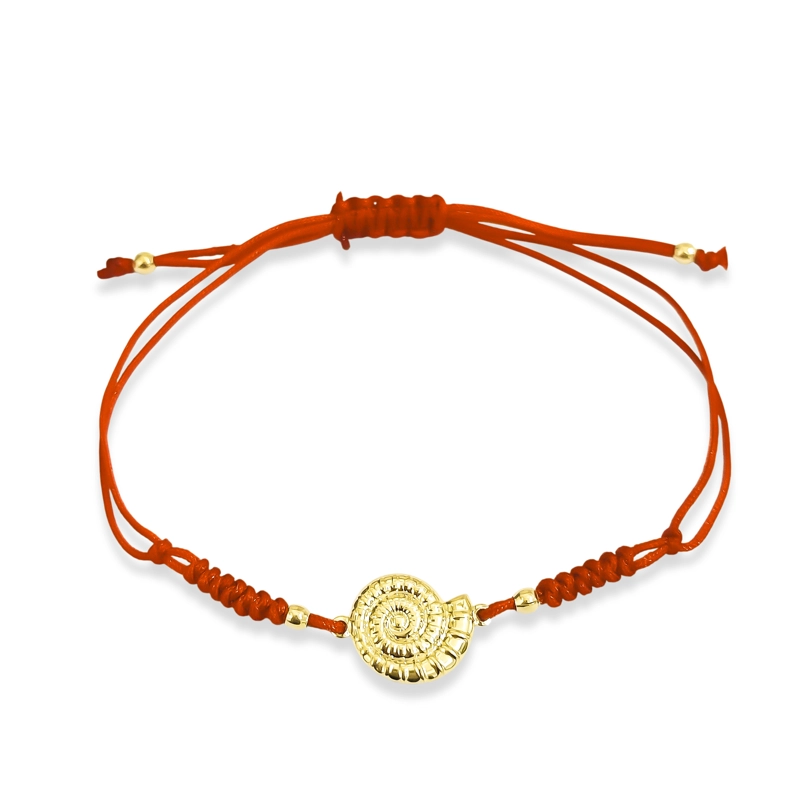 PULSERA CARACOL ENCHAPADO ORO 18K CORDON ROJO - 1