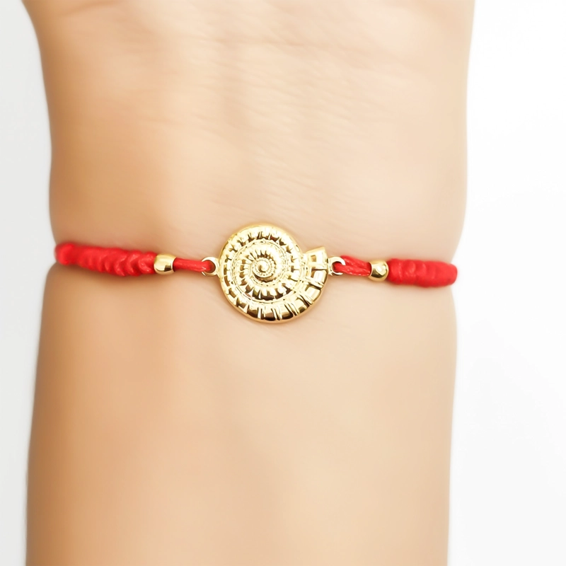 PULSERA CARACOL ENCHAPADO ORO 18K CORDON ROJO - 2