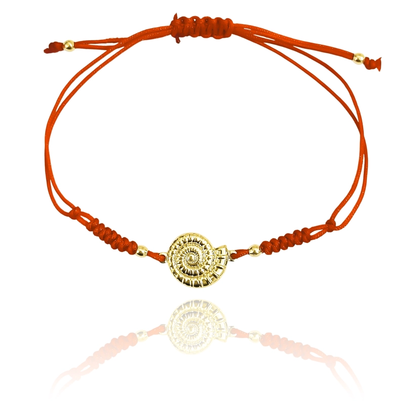 PULSERA CARACOL ENCHAPADO ORO 18K CORDON ROJO - 4