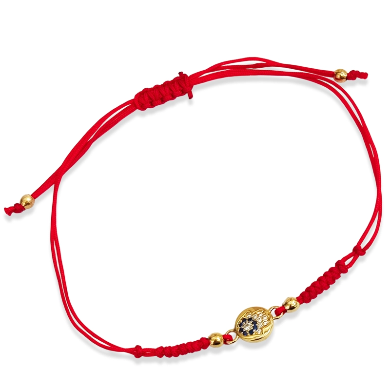 PULSERA MANO DE FATIMA CIRCON ENCHAPADO ORO 18K CORDON ROJO - 1