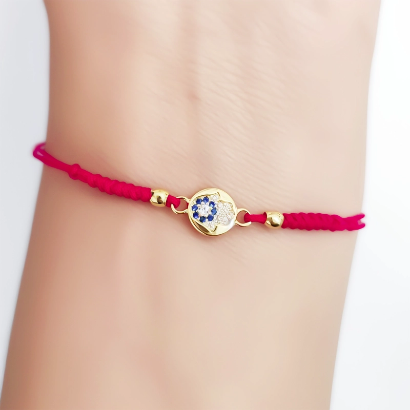 PULSERA MANO DE FATIMA CIRCON ENCHAPADO ORO 18K CORDON ROJO - 2