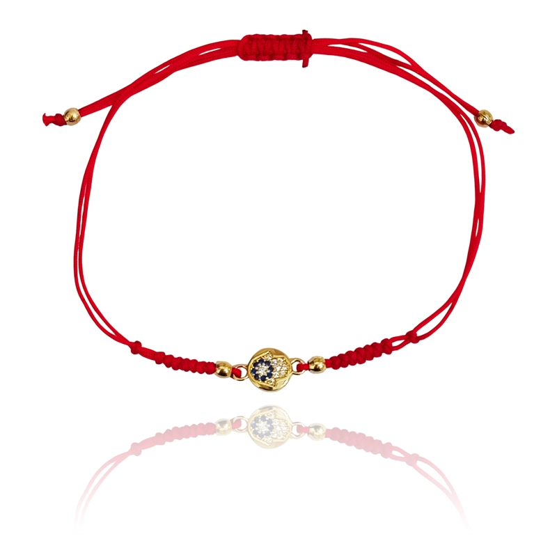 PULSERA MANO DE FATIMA CIRCON ENCHAPADO ORO 18K CORDON ROJO - 4