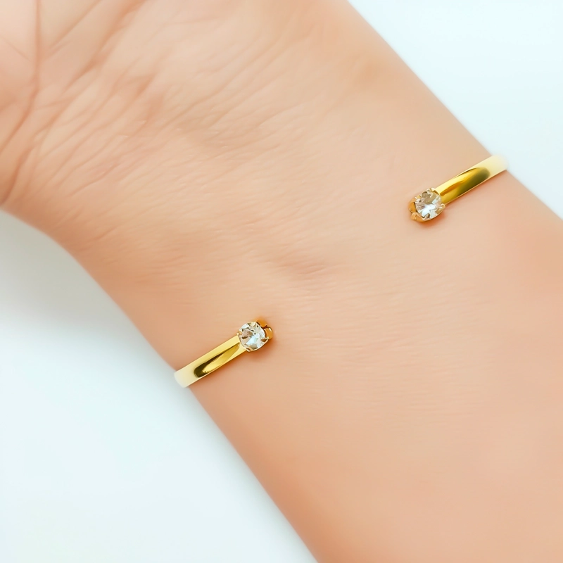 PULSERA ESCLAVA 2 CIRCONES TUBO PLANO ENCHAPADO ORO 18K - 2