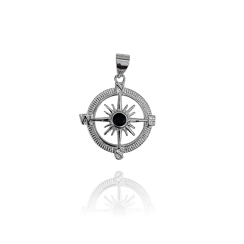 COLGANTE ROSA DE LOS VIENTOS CIRCON NEGRO PLATA FINA 925 - 1