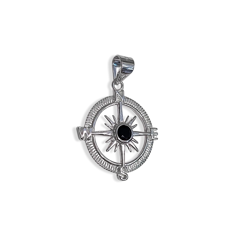 COLGANTE ROSA DE LOS VIENTOS CIRCON NEGRO PLATA FINA 925 - 4